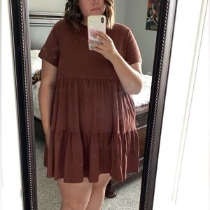 Casual Rust Brown Tiered Dress
